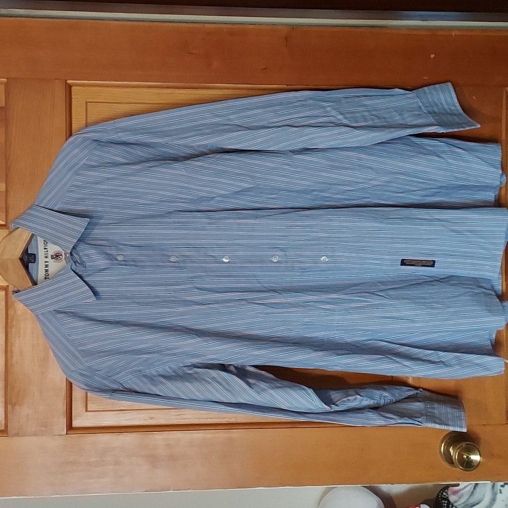 Tommy Hilfiger Blue And Red Striped Men's Shirt Size 17 34-35